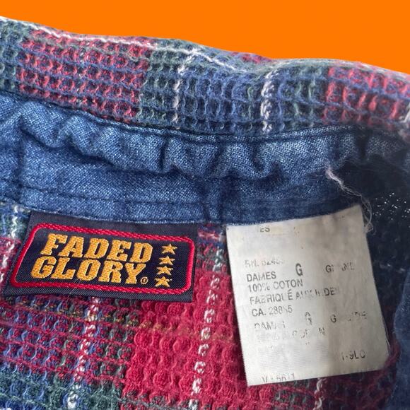 90's vintage textured plaid flannel button up collared long sleeve blouse LARGE - Picture 8 of 9